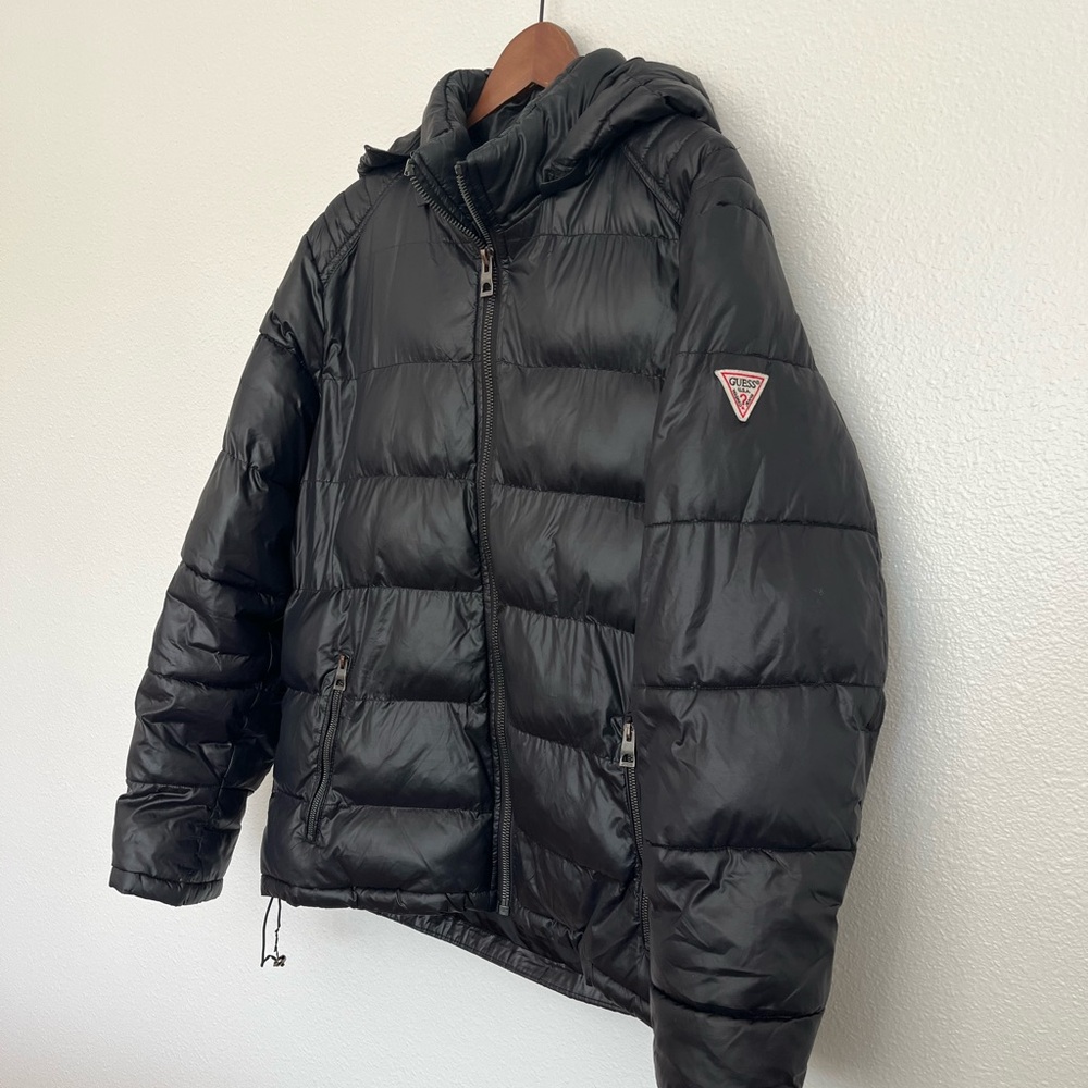 GUESS Original Design Hooded Puffer Coat Winter Jacket Men's Size XL Black Y2K